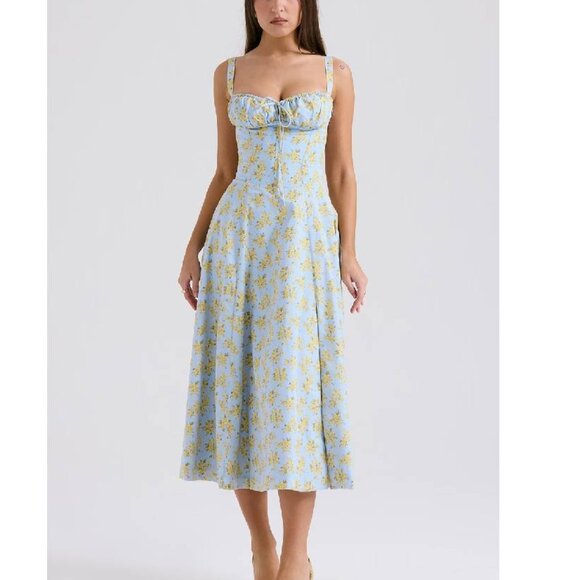 House of CB Dresses & Skirts - NEW House of CB Carmen Soft Blue Vintage Floral Cotton Bustier Sundress L#2604*